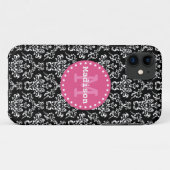 Zwart wit Roze Victoriaans Damask Monogram Case-Mate iPhone Case (Achterkant (horizontaal))