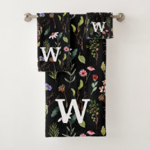 zwart wit &roze wilde bloem waterverf Monogram