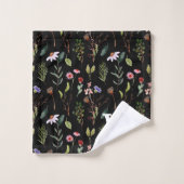 zwart wit &roze wilde bloem waterverf Monogram Bad Handdoek (Wasdoekje)