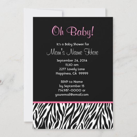 Zwart wit Roze Zebra Afdrukken Baby shower V03 Kaart (Voorkant)