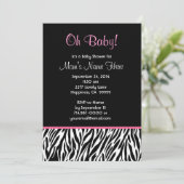 Zwart wit Roze Zebra Afdrukken Baby shower V03 Kaart (Staand voorkant)