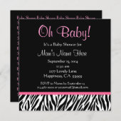 Zwart wit Roze Zebra Afdrukmodel Baby shower Kaart (Voorkant / Achterkant)