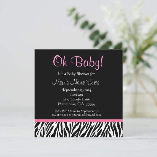 Zwart wit Roze Zebra Afdrukmodel Baby shower Kaart (Staand voorkant)