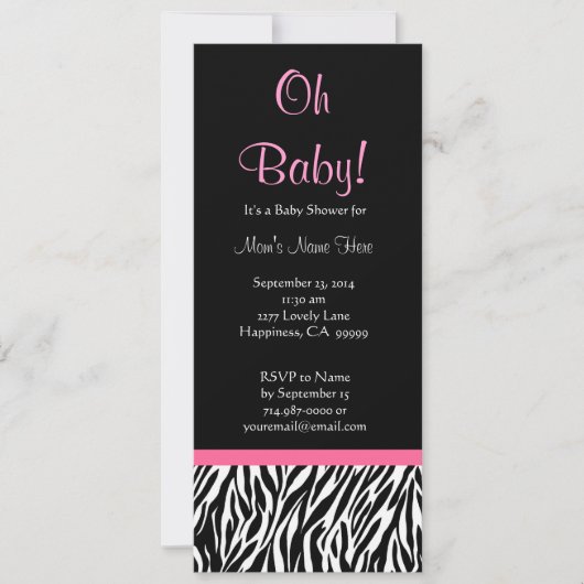 Zwart wit Roze Zebra Afdrukmodel Baby shower Kaart (Voorkant)