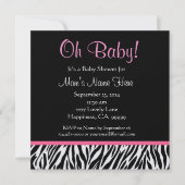 Zwart wit Roze Zebra Afdrukmodel Uitnodigen Baby s Kaart (Voorkant)