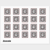 Zwart & Wit Roze Zebra Monogram Vierkant Adres Vierkante Sticker (Vel)