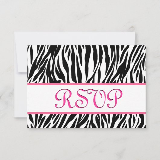 Zwart wit roze Zebra RSVP Persoonlijke respons (Voorkant)