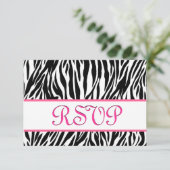 Zwart wit roze Zebra RSVP Persoonlijke respons (Staand voorkant)