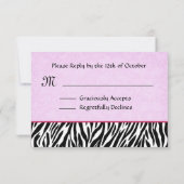 Zwart wit roze Zebra RSVP Persoonlijke respons (Achterkant)