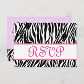 Zwart wit roze Zebra RSVP Persoonlijke respons (Voorkant / Achterkant)