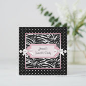 Zwart Wit Roze Zebra Sweet 16 Verjaardagsfeest Kaart (Staand voorkant)