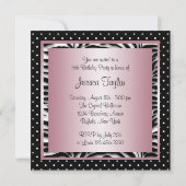 Zwart Wit Roze Zebra Sweet 16 Verjaardagsfeest Kaart (Achterkant)