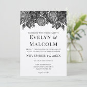 Zwart-wit Rozen Antiek Gravure Bruiloft Kaart (Staand voorkant)