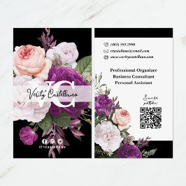 Zwart & Wit Rozen Bloemen Eenvoudig Persoonlijk Visitekaartje