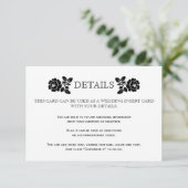 Zwart wit rozen bruiloft details insert kaart (Staand voorkant)