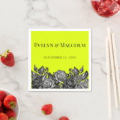 Zwart-wit Rozen Elektrische Lime Groene Bruiloft Servet (Insitu)