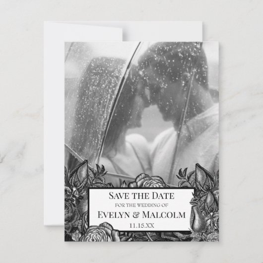 Zwart-wit rozen foto Save the Date Kaart (Voorkant)