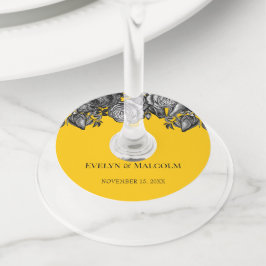 Zwart-wit Rozen Gouden Gouden Gouden Bruiloft Wijnglaslabel