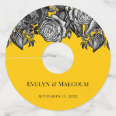 Zwart-wit Rozen Gouden Gouden Gouden Bruiloft Wijnglaslabel (Voorkant)