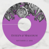 Zwart-wit Rozen Heldere Paarse bruiloft Wijnglaslabel (Voorkant)