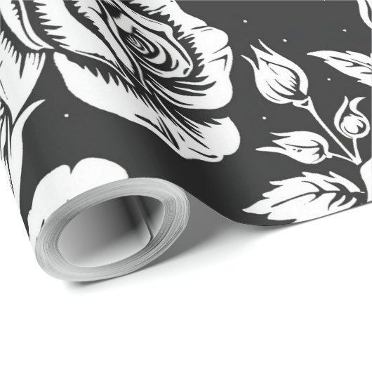 Zwart-wit  rozen patroon cadeaupapier (Rol Hoek)