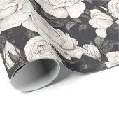 Zwart-wit rozenpatroon cadeaupapier (Rol Hoek)