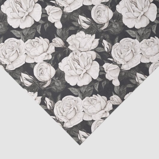 Zwart-wit rozenpatroon tissuepapier (Detail)