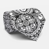 Zwart-wit Rozet Floral Mandala Paisley Stropdas (Opgerold)