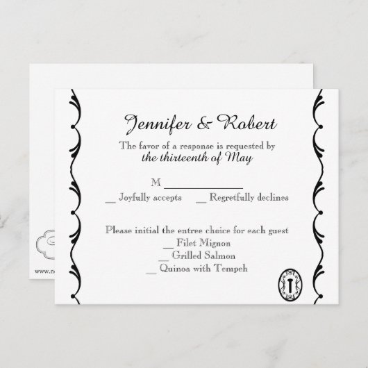 Zwart-wit RSVP-Briefkaart Uitnodiging Briefkaart (Voorkant / Achterkant)
