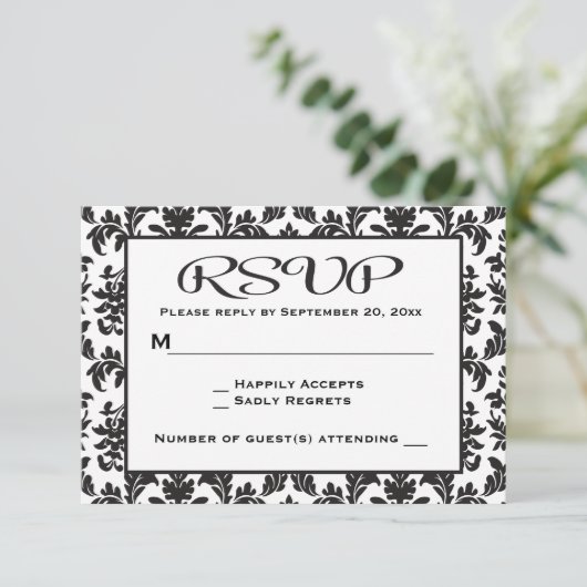  zwart-wit RSVP Damask Floral (Staand voorkant)