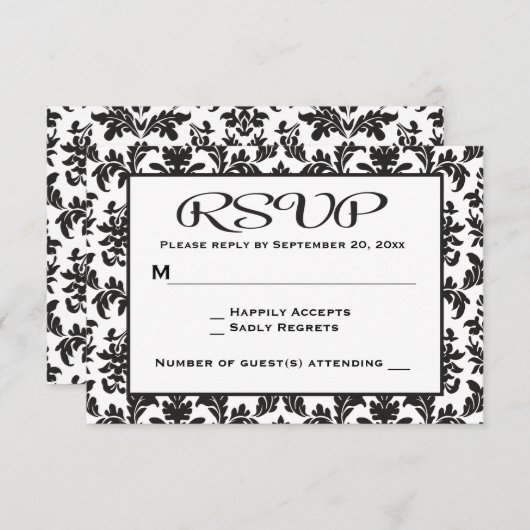 zwart-wit RSVP Damask Floral (Voorkant / Achterkant)