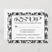 Zwart-wit RSVP Damaskbruiloft / Feest Uitnodiging Briefkaart (Voorkant / Achterkant)
