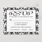 Zwart-wit RSVP Damaskbruiloft / Feest Uitnodiging Briefkaart (Voorkant)