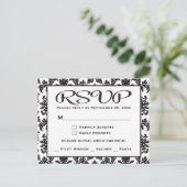Zwart-wit RSVP Damaskbruiloft / Feest Uitnodiging Briefkaart (Staand voorkant)