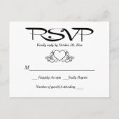 Zwart-wit RSVP Hart Wedding Party Reactie Uitnodiging Briefkaart (Voorkant)