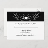 Zwart-wit RSVP Hart Wedding Party Reactie Uitnodiging Briefkaart (Voorkant / Achterkant)