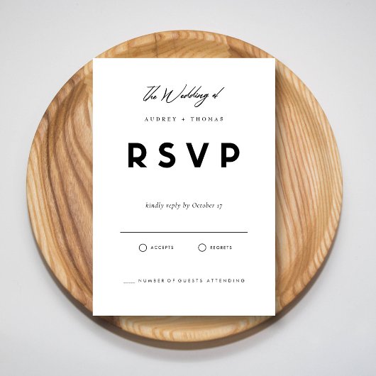 Zwart-wit RSVP-kaart Moderne minimalistische bruil RSVP Kaartje