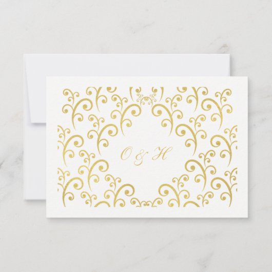 Zwart-wit RSVP-kaarten | Gold Swirls-patroon RSVP Kaartje (Achterkant)