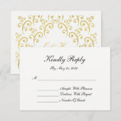 Zwart-wit RSVP-kaarten | Gold Swirls-patroon RSVP Kaartje (Voorkant / Achterkant)