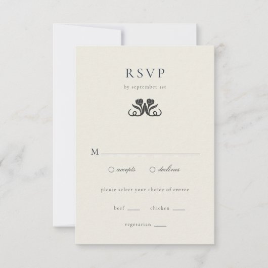 Zwart-wit RSVP met maaltijden bijgevoegde kaart (Voorkant)