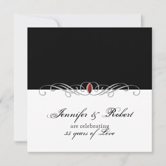 Zwart-Wit Ruby Accent Huwelijksjubileum Kaart (Voorkant)