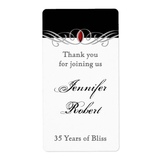 Zwart-wit Ruby Accent Jubileum Wijnlabel Etiket (Voorkant)