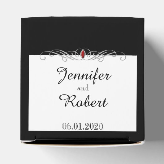 Zwart-wit Ruby Accent Wedding Favor Box Bedankdoosjes (Bovenkant)