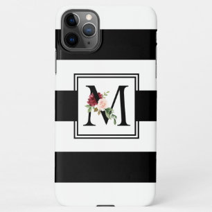 Zwart-wit Rugby Stripes Floral Monogram M iPhone 11Pro Max Hoesje