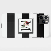 Zwart-wit Rugby Stripes Floral Monogram M iPhone Hoesje (Achterkant horizontaal)