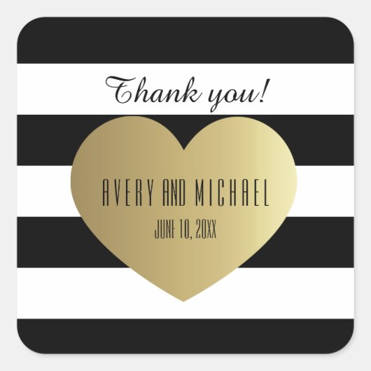 Zwart-wit Rugby Stripes - Gouden folie Effect Vierkante Sticker (Voorkant)