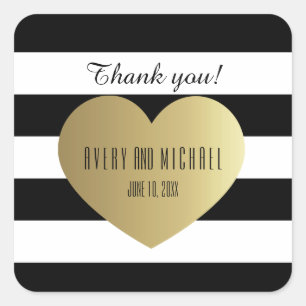 Zwart-wit Rugby Stripes - Gouden folie Effect Vierkante Sticker