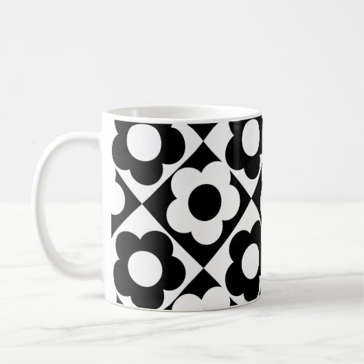 Zwart-wit Ruitenkijkpatroon Koffiemok (Links)