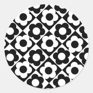 Zwart-wit Ruitenkijkpatroon Ronde Sticker