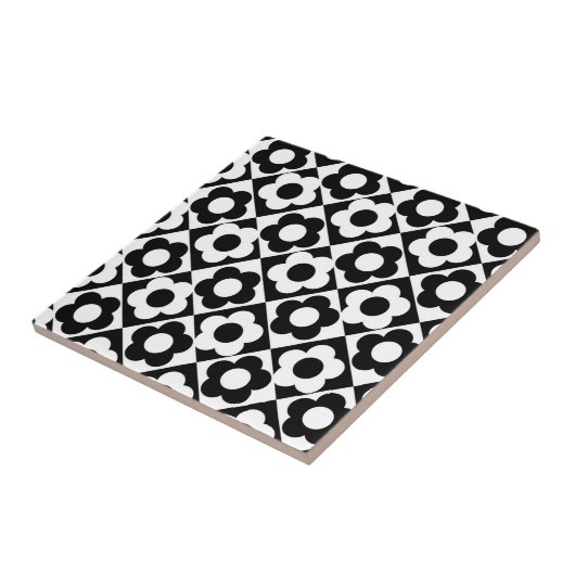 Zwart-wit Ruitenkijkpatroon Tegeltje (Zijkant)